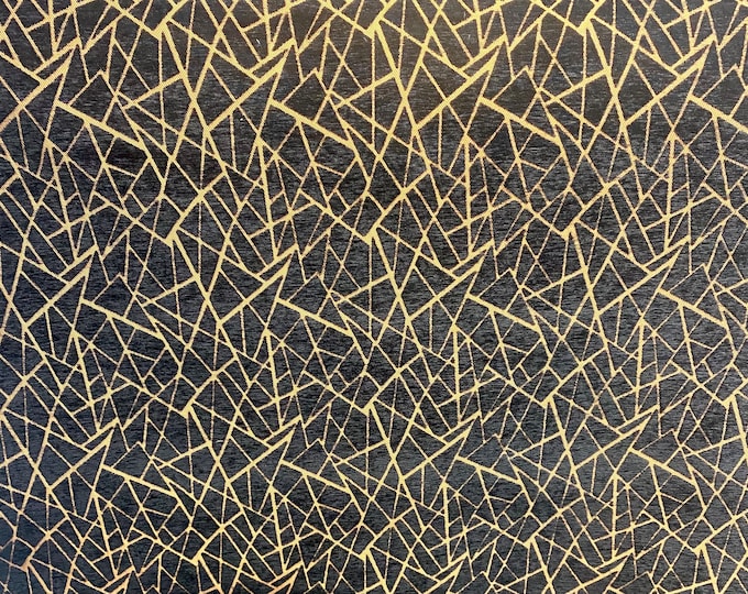 Gold mosaic on black heavy chenille Upholstey fabric by the yard 54” wide