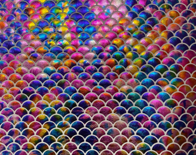 4-Way Stretch neon rainbow scales  Mermaid Hologram Spandex  Fabric by the yard