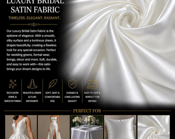 White Bridal heavy Satin fabric per yard 58” wide