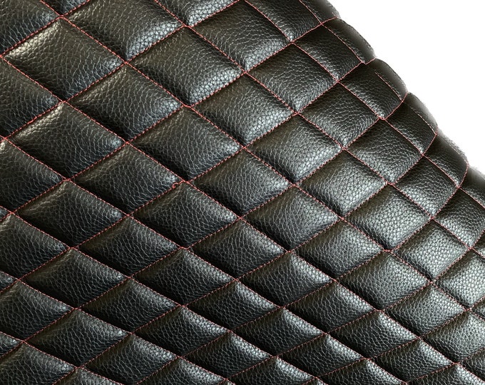 Red stitching Champion vinyl Black Quilted fabric Foam Backing Upholstery 53" Wide