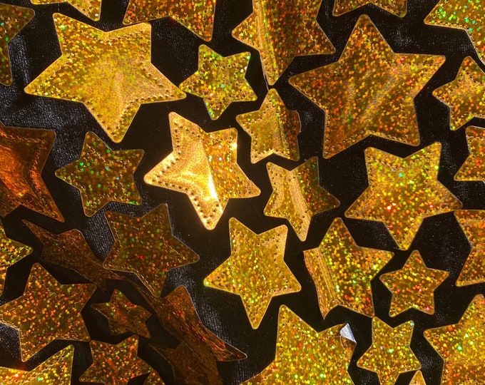 Stretch Velvet with Gold hologram mirrored star, dance wear home decor fabric by the yard 60" Wide