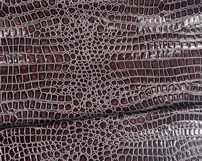 Dark burgundy Crocodile embossed Faux vinyl Upholstery 54” wide