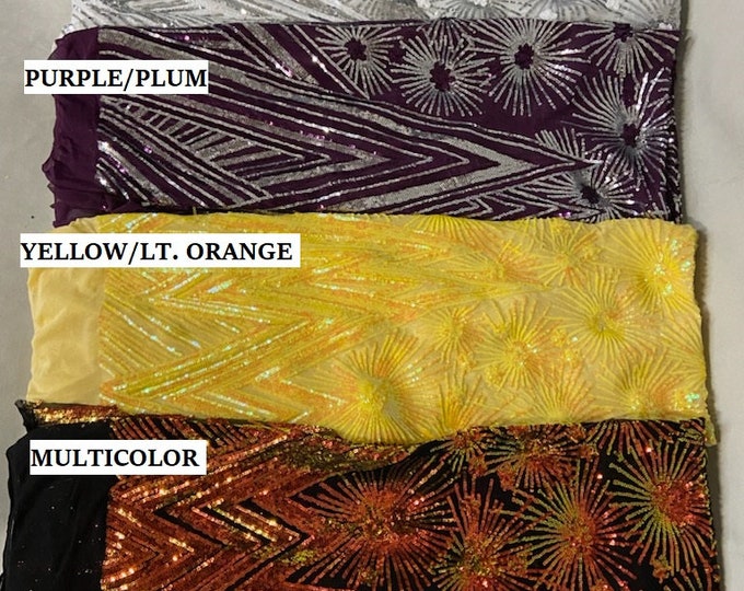 4-way Stretch Star Geometric sequin mesh dress grown Fabric BY THE YARD