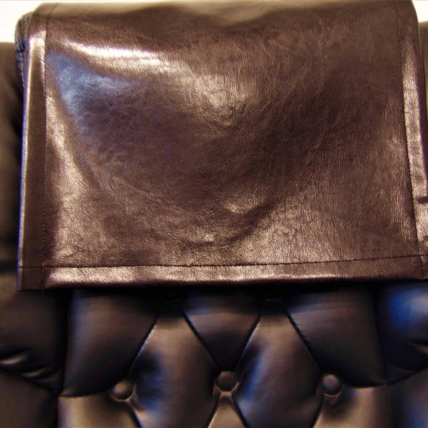 Chocolate brown Houston faux leather vinyl Sofa, Loveseat,Theater Seat, Headrest Pad,Recliner Head Cover Protector. Suede backing