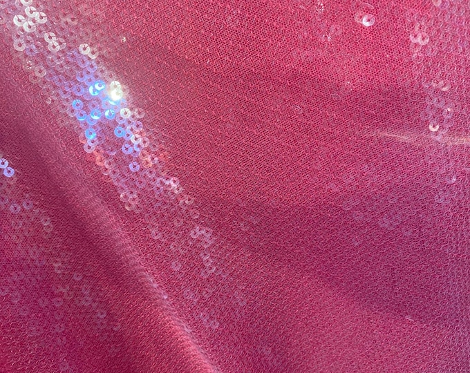 Clear Sequin on fuchsia Mesh Fabric By The Yard 54” wide