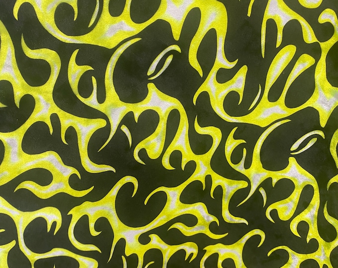 Neon yellow fire flame stretch Velvet fabric 60”