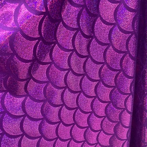 Violet Stretch BIG Mermaid mystique  Spandex Metallic foil scales Fabric by the yard
