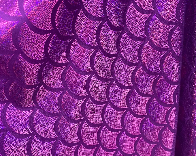 Violet Stretch BIG Mermaid mystique  Spandex Metallic foil scales Fabric by the yard