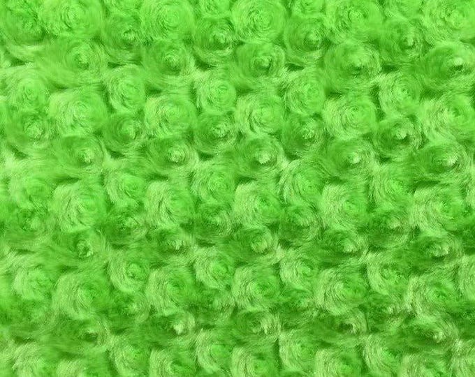 Minky Lime Rosebud soft fabric BY THE YARD 60" Wide