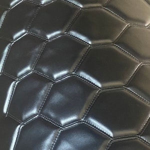 Black Double stitch Honeycomb Vinyl Leather Faux PVC Black Quilted  auto headliner Upholstery  52&quot; Wide