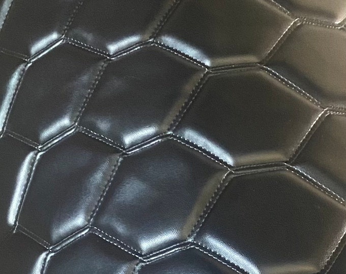 Black Double stitch Honeycomb Vinyl Leather Faux PVC Black Quilted  auto headliner Upholstery  52" Wide