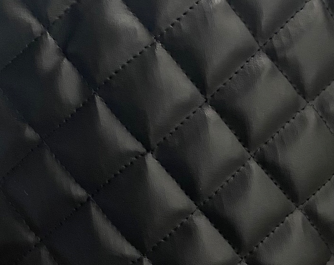 2x2” black diamond Vinyl Leather Faux smooth quilted with black stitching fabric 52" Wide
