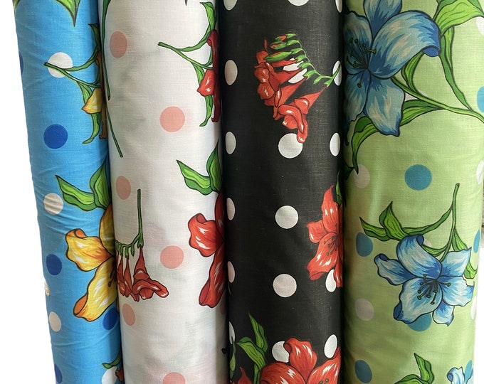 Flower blooming poly cotton 60” wide- none stretch sold By The Yard