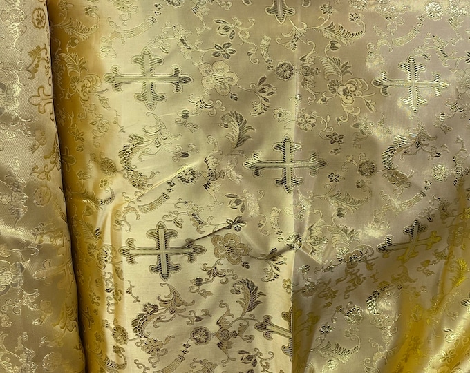 Gold Metallic Brocade church Fabric  By the Yard 56” wide
