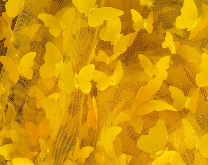 Taffeta Butterfly /on sheer FABRIC /58" Wide by the yard -Yellow