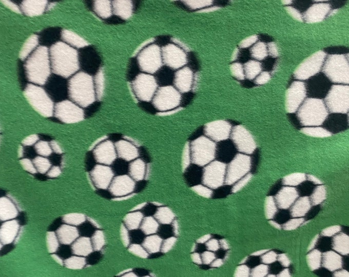 Green Soccer Fleece Fabric - Ball Print Anti-Pill Fleece by the Yard – Sports Theme Fabric for Blankets, Crafts, Pajamas, DIY Projects