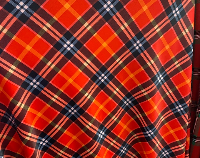 Red double plaid poly Spandex 4 way stretch fabric by the yard 58" wide