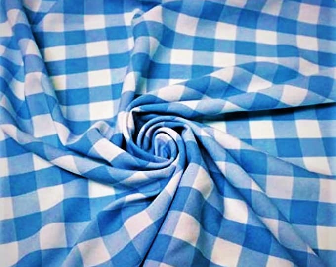 Turquoise 58/59" Wide 100% Polyester Poplin Gingham Checkered Fabric By The Yard