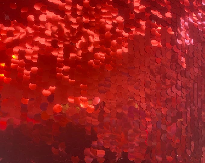 Red Shiny 20mm paillette sequin on mesh fabric sold by yard