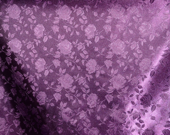 Brocade Plum Jacquard fabric Satin Floral 58" wide per yard