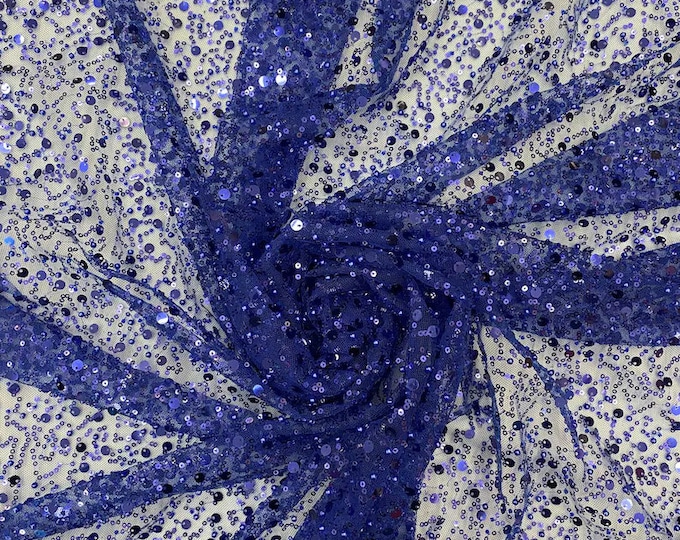 Royal blue Beads, Pearls and Sequin All Over Mesh Lace by the yard 54” wide