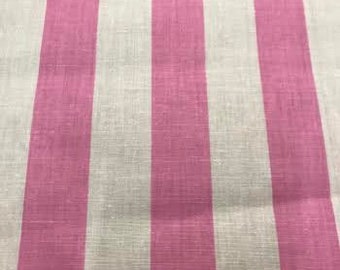 May include: Pink and white striped fabric with a linen texture.