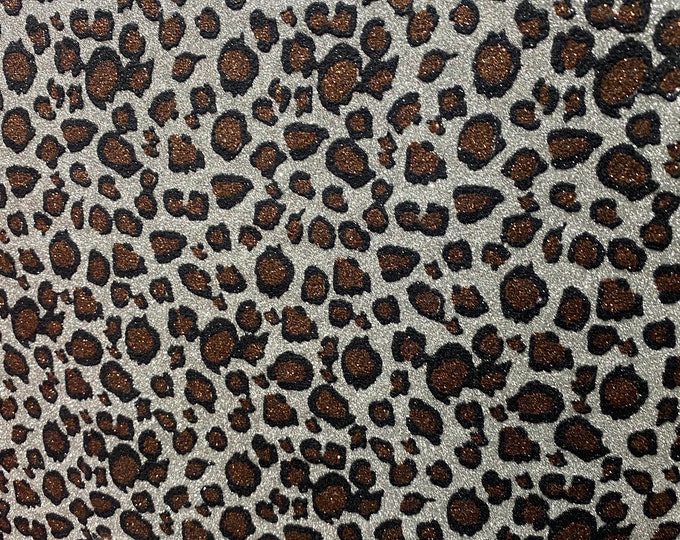 Leopard glitter Brown/silver sparkle craft Upholstery Faux vinyl by the yard 48” wide