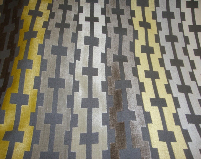 Velvet raised Golden Zigzag Embossed upholstery Drapery Fabric per yard