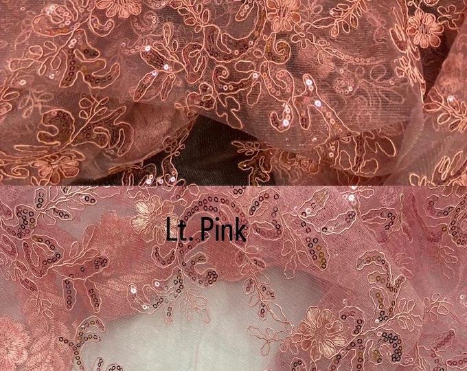 Mesh Embroidery metallic Corded Lace With Sequins, Non-stretch, Sells by the yard 54” wide