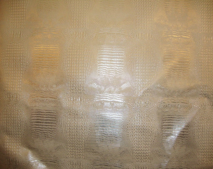Vinyl faux fake Leather Alligator Glossy 2 tone CREAM GOLD  Metallic Embossed shinny upholstery fabric sold BTY 54" Wide