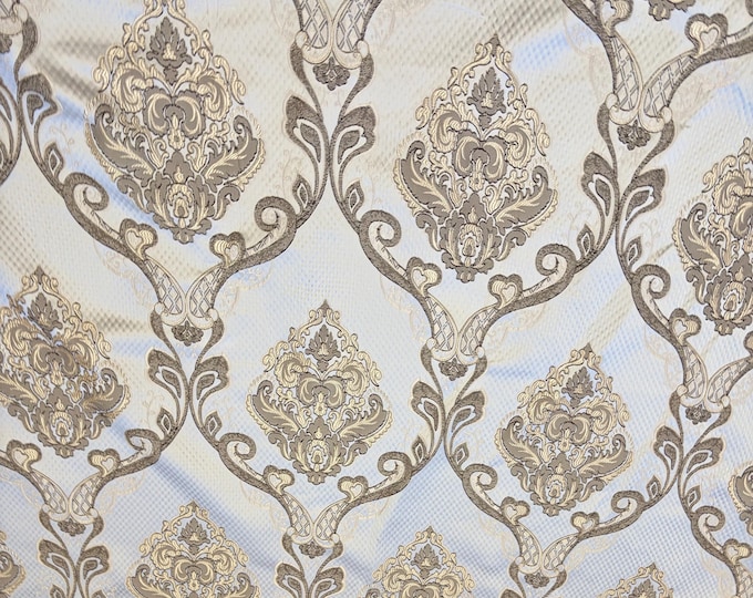 Damask on Cream Renaissance Jacquard  Upholstery drapery fabric by the yard