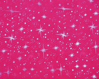 Tela de organza transparente fucsia con destellos de estrellas de 58 pulgadas de ancho