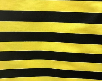 Black & Yellow Striped Poly Cotton Fabric – 1" Wide Stripes, Costume, Apparel, Crafts by the Yard