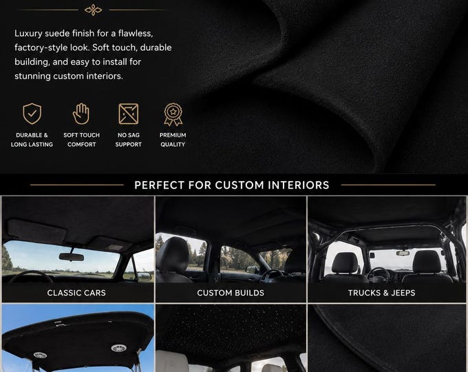 Black suede Headlining Foam Backed Fabric 60" Wide