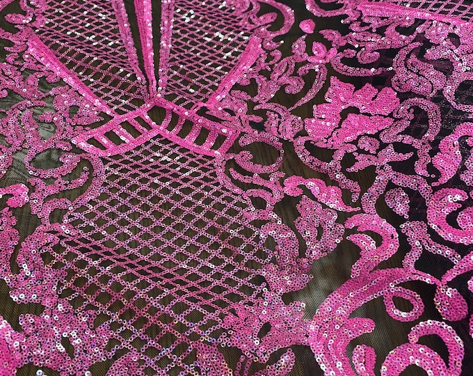 Fuchsia Victoria Egg/Tulip, Sequin, 4-way Stretch, Fabric 54" wide