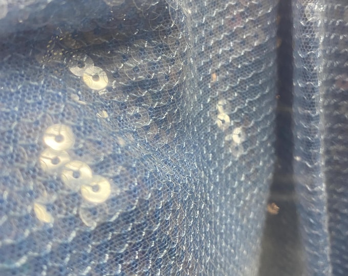 Clear Sequin on blue Mesh Fabric By The Yard 54” wide