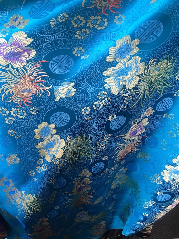 Turquoise Chinese Brocad Satin Floral Wide per Yard 45” - Etsy
