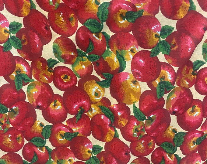 Red Apples on beige Poly cotton fabric- sold by the yard- 60" inches wide