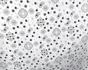 White bandana cotton print paisley print 58"/59" By yard