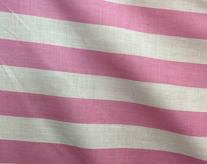 Pink  white stripe Poly cotton 1" stripe  POLY-COTTON 58" per yard