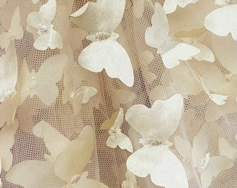 Taffeta Butterfly /on sheer FABRIC /58" Wide by the yard -Beige