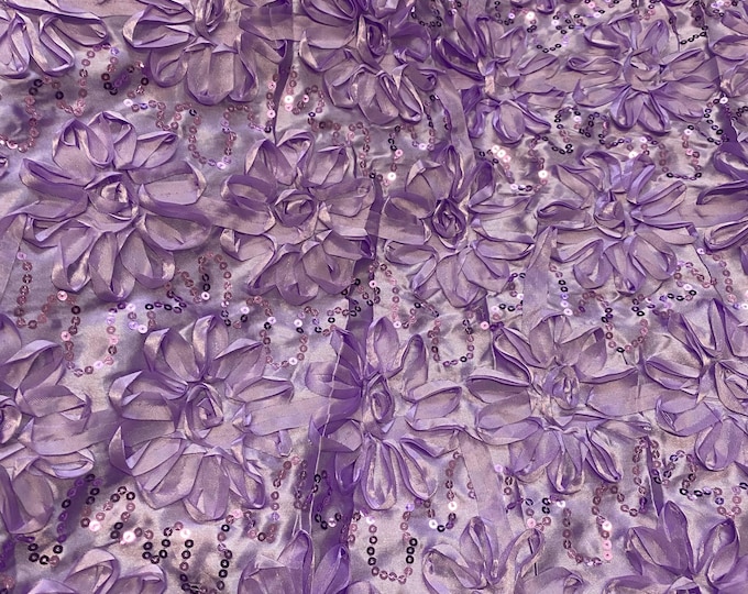 Lavender Satin floral with sequin fabric per yard
