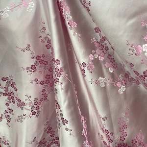 Plum Blossom Satin Brocade Fabric – 45” Asian Floral Jacquard, Costume & Dressmaking Fabric