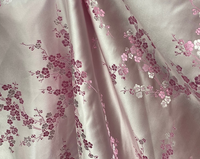 Plum Blossom Satin Brocade Fabric – 45” Asian Floral Jacquard, Costume & Dressmaking Fabric
