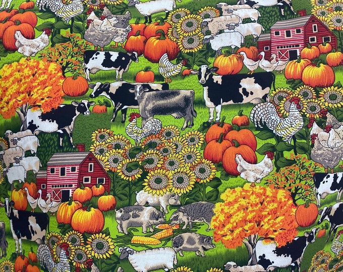 Farm Animal holiday poly cotton Print  Fabric 55" Wide By The Yard