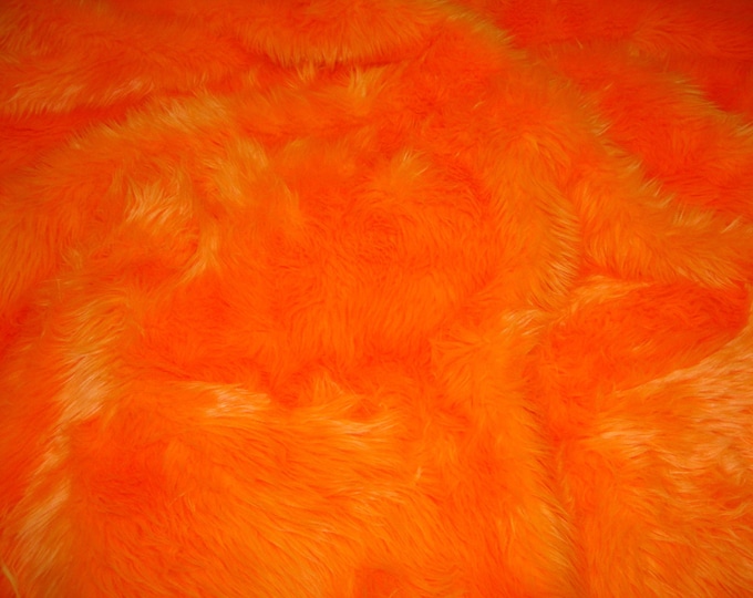 Orange shaggy faux fur upholstery fabric by the yard 60" wide
