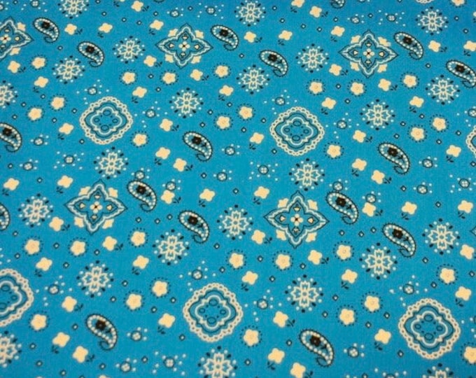 Turquoise bandana cotton print paisley print 58"/59" By yard