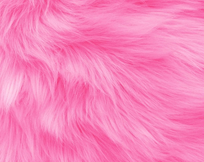 Candy Pink Fur faux fake shaggy fabric by the yard 60" wide