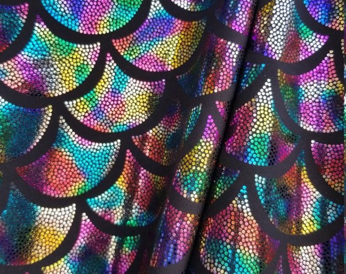 Big rainbow Mermaid Hologram Spandex Metallic foil scales Fabric by the yard