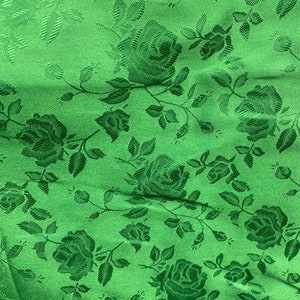 Kelly Green Jacquard fabric Satin Floral 58" wide per yard